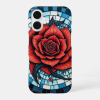 Red Blue White Mosaic Rose Flower