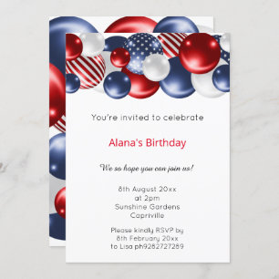 RED BLUE WHITE PATRIOTIC BALLOON INVITATION