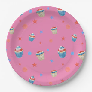 red blue white patriotic birthday cupcakes party paper plate