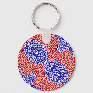 Red Blue White Polka Dot Lacy Floral Pattern Key Ring