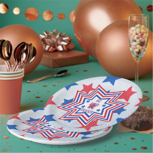 Red, Blue, White Star American Slogan Paper Plate