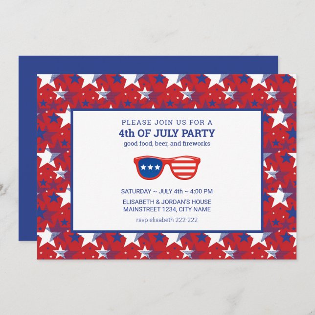 Red Blue White Stars Invitation (Front/Back)