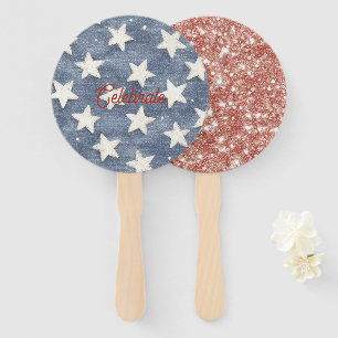 Red Blue White Stars Stripes Celebrate America Hand Fan