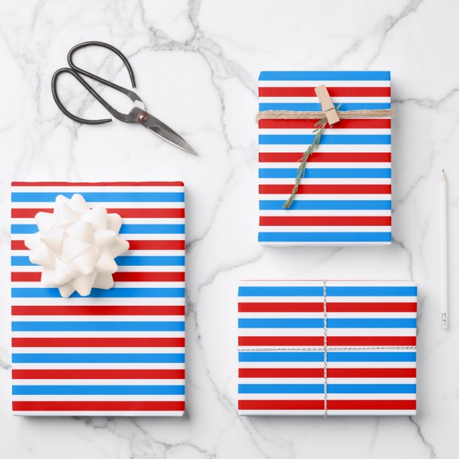 Red Blue White Stripes Independence Day Wrapping Paper Sheet (Front)