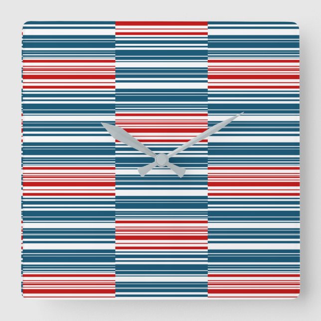Red Blue White Stripes  Square Wall Clock (Front)
