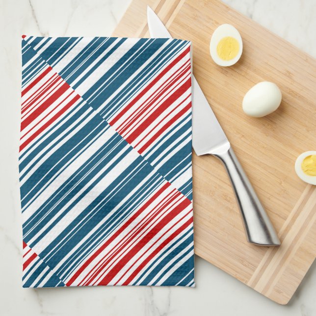 Red Blue White Stripes  Tea Towel (Quarter Fold)