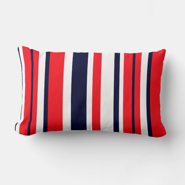 Red Blue White Stripes Throw Pillow Cushion (Front)