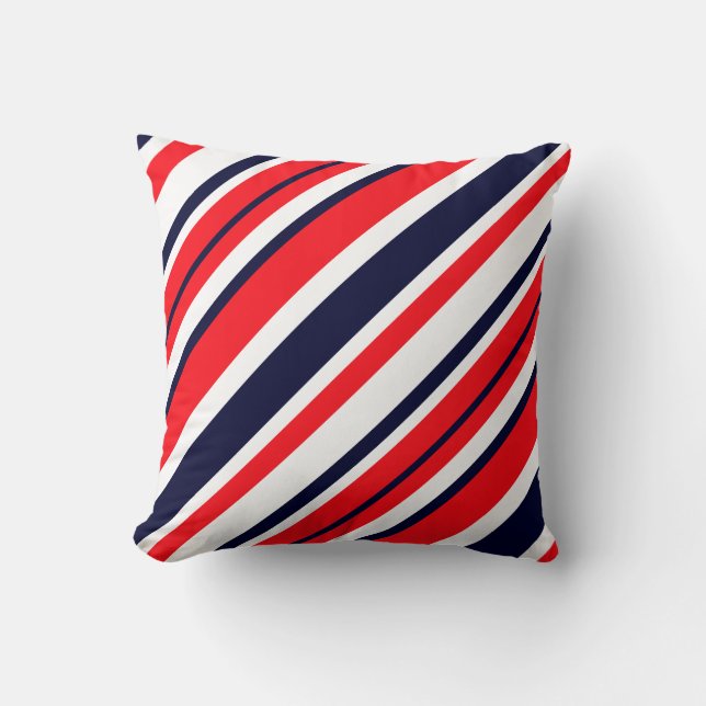 Red Blue White Stripes Throw Pillow Cushion (Front)