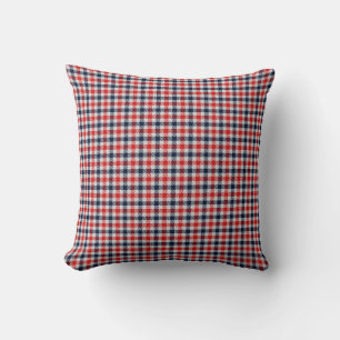 Red blue white tartan plaid chequered country cushion