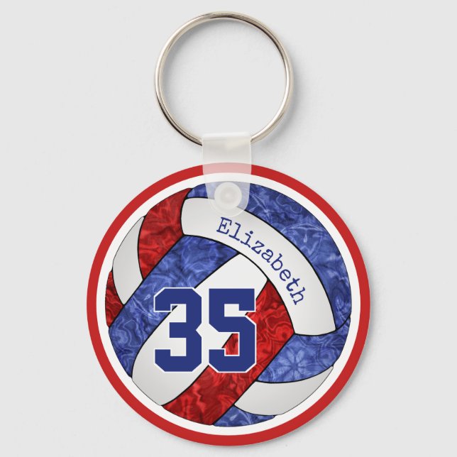red blue white team colours custom volleyball key ring (Front)