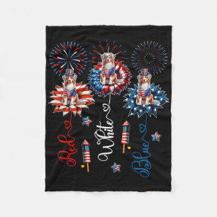 Red Blue White Three Cute Australian Shepherds 4th Fleece Blanket
