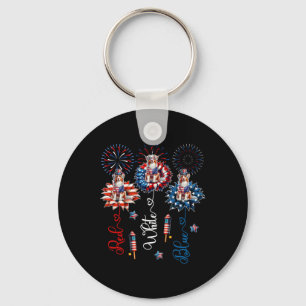 Red Blue White Three Cute Australian Shepherds 4th Key Ring