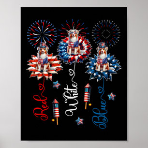 Red Blue White Three Cute Australian Shepherds 4th Poster