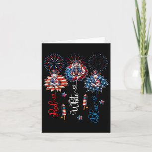 Red Blue White Three Cute Goats On Floral 4th July Card