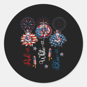 Red Blue White Three Cute Goats On Floral 4th July Classic Round Sticker