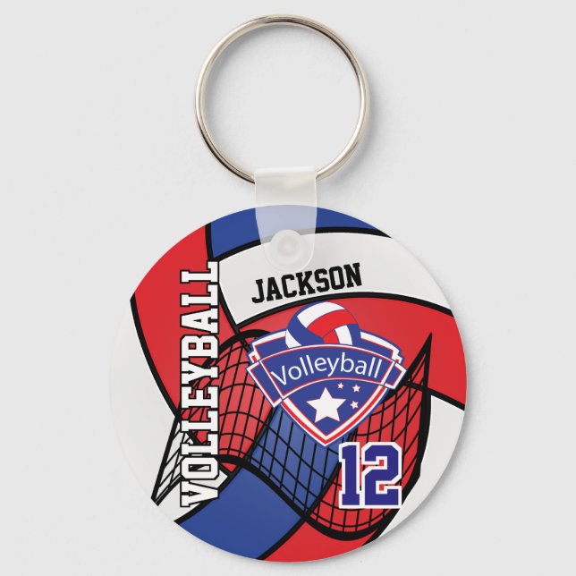 Red, Blue & White Volleyball Design Key Ring (Front)