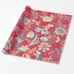 RED BLUE WHITE WILD FLOWERS TULIPS,LEAVES FLORAL  WRAPPING PAPER<br><div class="desc">Digital elaboration by Bulgan Lumini based on vintage floral pattern from 19th century.</div>