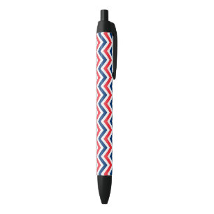 Red Blue White Zig Zag Lines Geometric Baseball Black Ink Pen