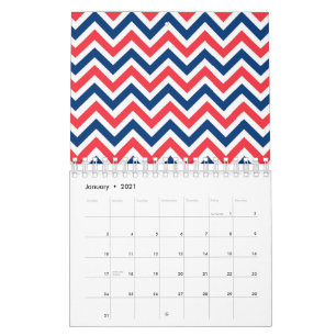 Red Blue White Zig Zag Lines Geometric Baseball Calendar