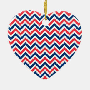 Red Blue White Zig Zag Lines Geometric Baseball Ceramic Ornament