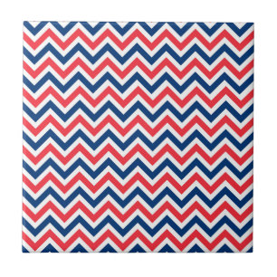 Red Blue White Zig Zag Lines Geometric Baseball Ceramic Tile