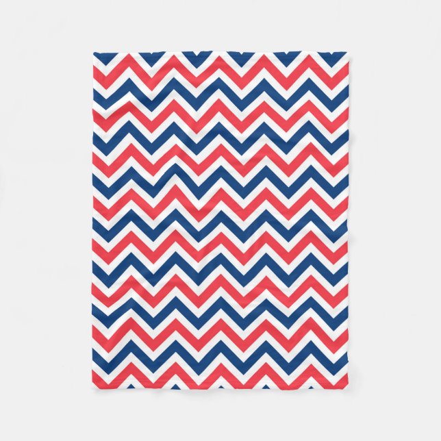 Red Blue White Zig Zag Lines Geometric Baseball Fleece Blanket (Front)