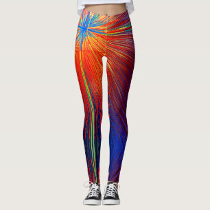 Red blue yellow abstract lines colourful trendy leggings