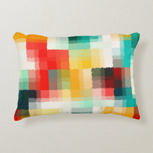 Red Blue Yellow Abstract Plaid Decorative Cushion