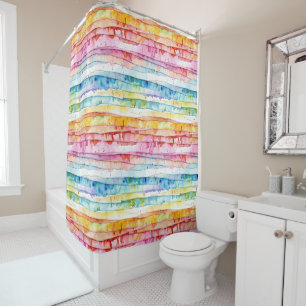 Red, Blue, Yellow Abstract Watercolor Layers Shower Curtain