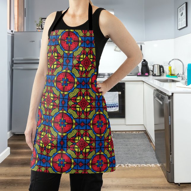 Red Blue Yellow African Tribal Pattern Apron (Creator Uploaded)