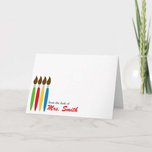 Red, Blue, Yellow, And Green Paint Brushes Card (Front)