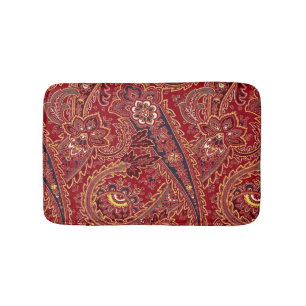 Red, Blue, Yellow and White Vintage Paisley Floral Bath Mat