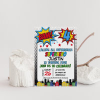 Red Blue Yellow Bam Superhero 4th Birthday