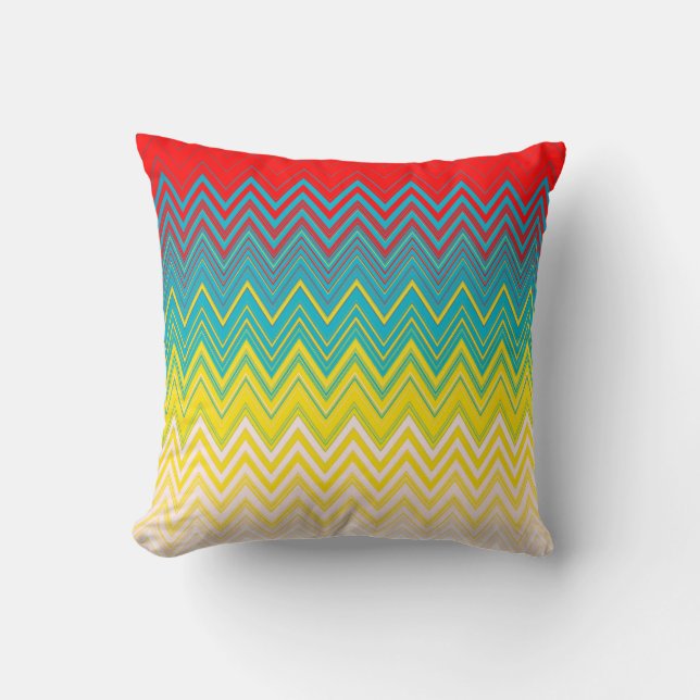 Red Blue Yellow Chic Unique Zigzag Pattern Cushion (Front)