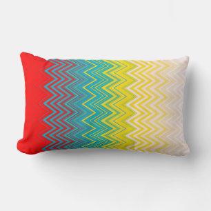 Red Blue Yellow Chic Unique Zigzag Pattern Lumbar Cushion