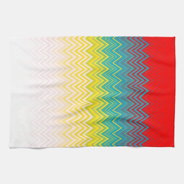 Red Blue Yellow Chic Unique Zigzag Pattern Tea Towel (Horizontal)