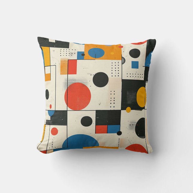 Red, blue & yellow circle and square trend pattern cushion (Front)