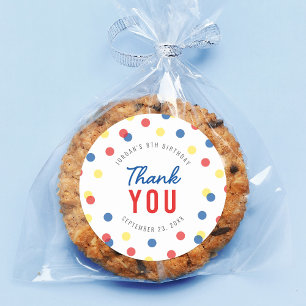 Red Blue Yellow Confetti Birthday Thank You Classic Round Sticker