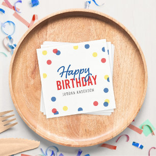 Red Blue Yellow Confetti Happy Birthday Napkin