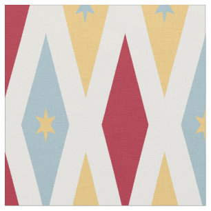 Red Blue Yellow Diamonds and Stars Mid Century Fabric