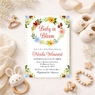 Red Blue Yellow Flowers Wreath Baby Shower Invitation