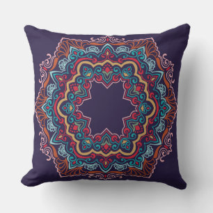 Red Blue Yellow Mandala Decorative Pillow