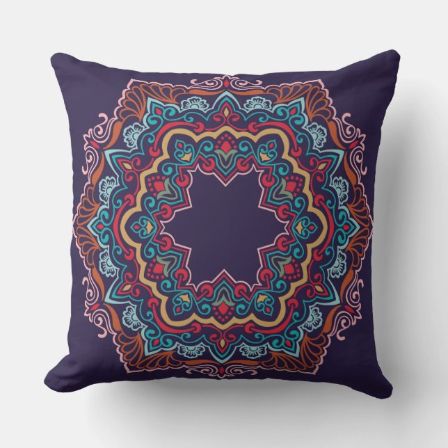 Red Blue Yellow Mandala Decorative Pillow (Front)