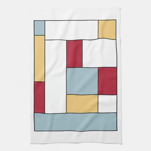 Red Blue Yellow Mid Century Retro Colour Blocks Tea Towel (Vertical)