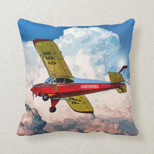 Red Blue Yellow Personal Aircraft With Your Name Cushion