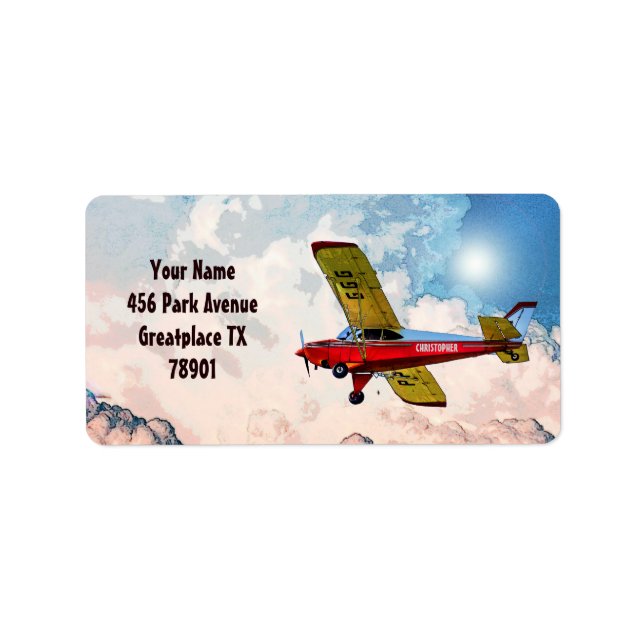 Red Blue Yellow Personal Aircraft With Your Name Label (Front)