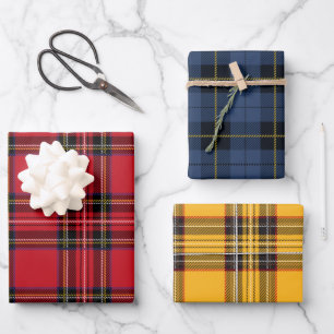 Red, Blue, & Yellow Plaid Wrapping Paper Sheet Set