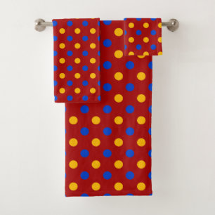 Red Blue Yellow Polka Dots Design Bath Towel Set