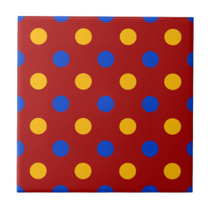 Red Blue Yellow Polka Dots Design Ceramic Tile