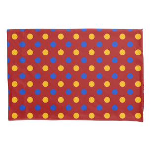 Red Blue Yellow Polka Dots Design Pillowcase